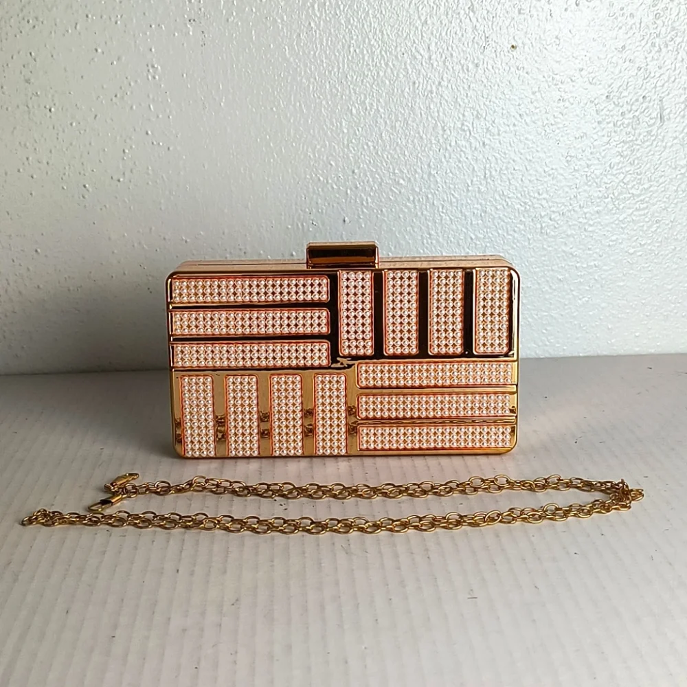Pearlescent Acrylic Evening Clutch Bag Metal Gold Tone Strap Party Cocktail